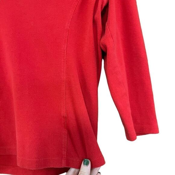TOMMY HILFIGER Red V-Neck Blouse W/ Frill Trim Size Medium - Picture 3 of 5